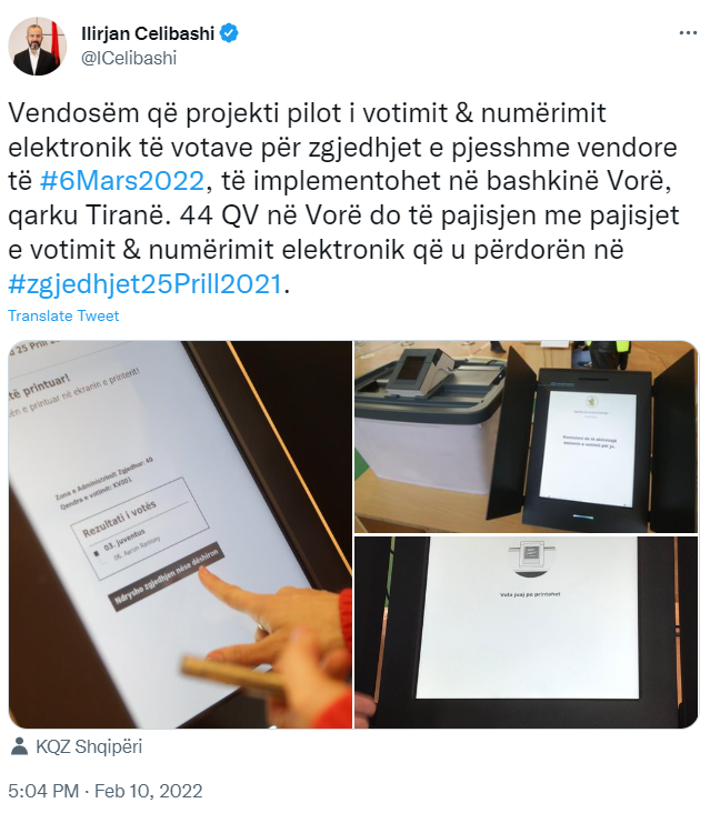 Mesazh i Komisionerit Celibashi për votimin elektronik në zgjedhjet e 6 Marsit