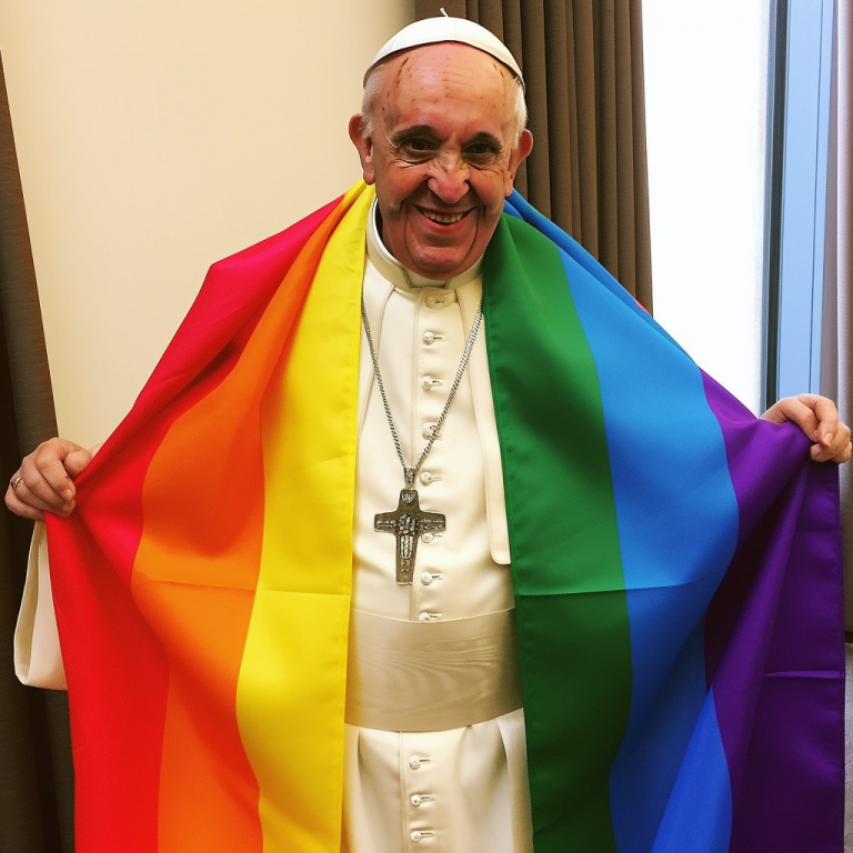 Fotot e Papë Franceskut me flamurin LGBT të gjeneruara nga inteligjenca artificiale Fotot e Papë Franceskut me flamurin LGBT të gjeneruara nga inteligjenca artificiale