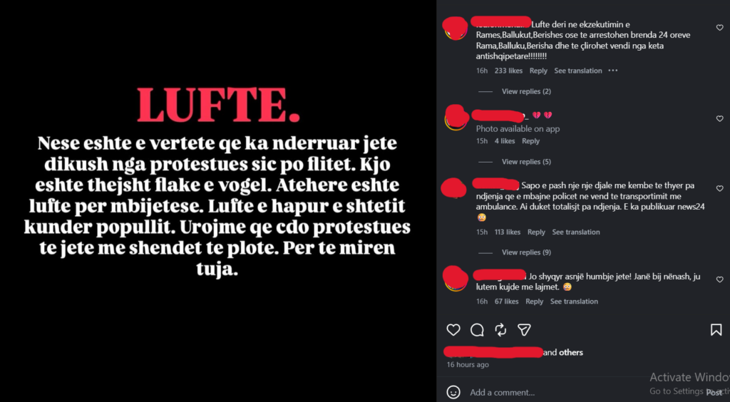 Screenshot nga rrjetet sociale