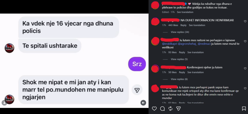 Screenshot nga rrjetet sociale